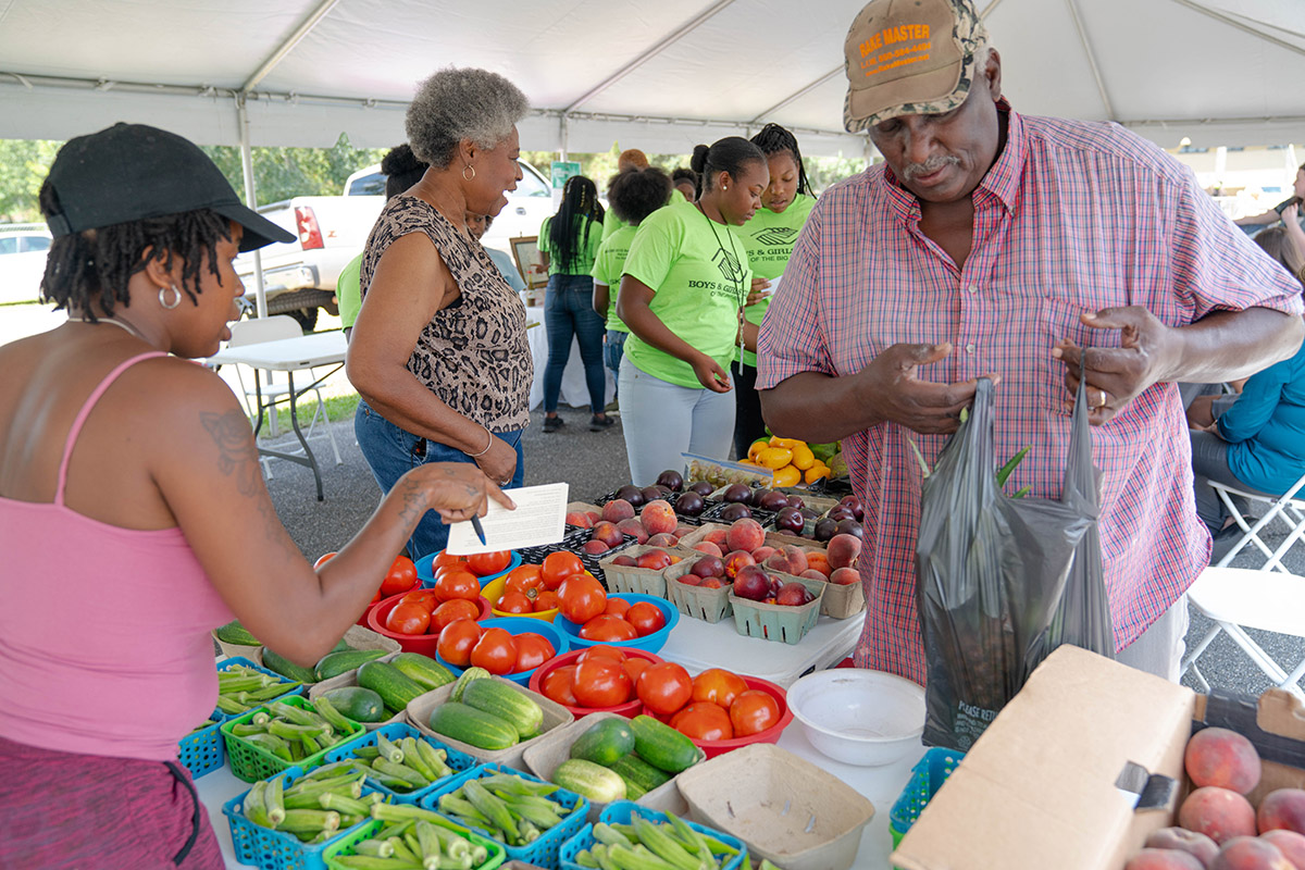 Vendors have lots of produce available.